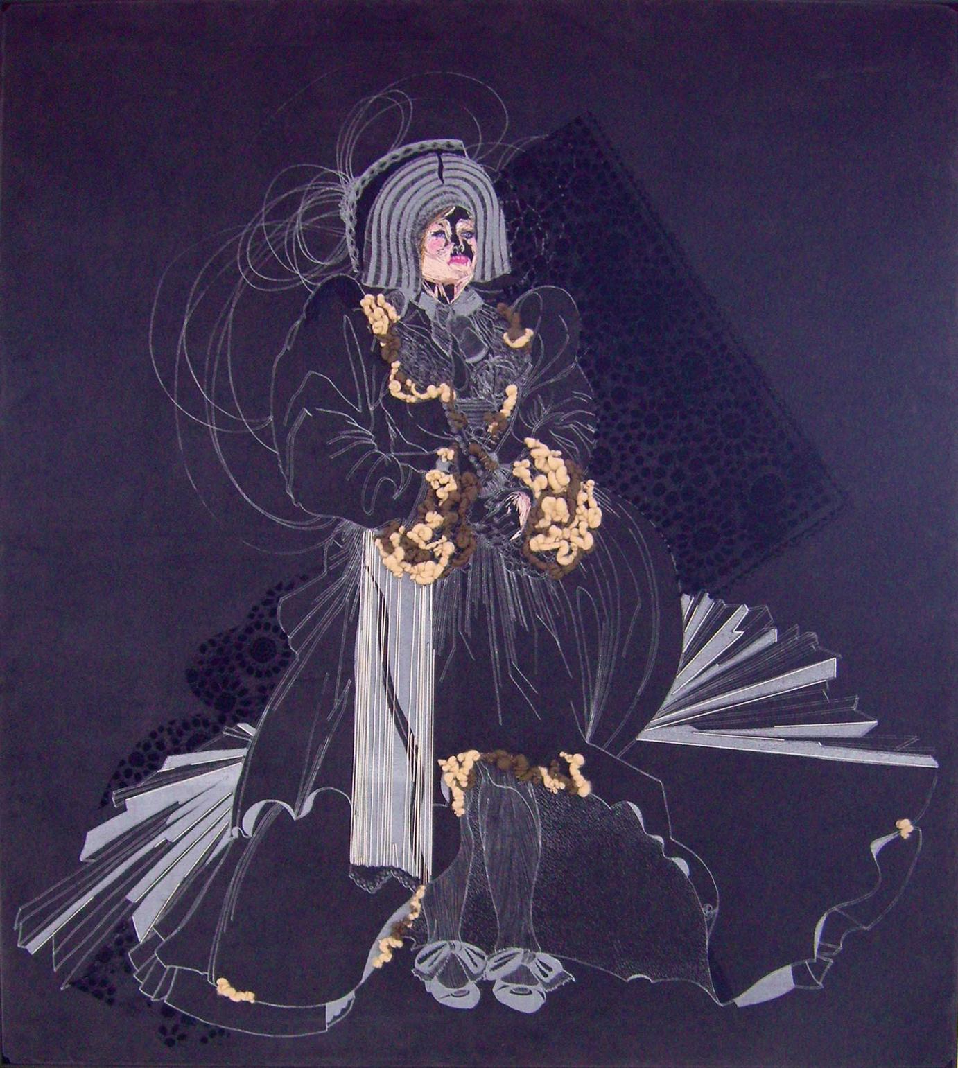 »Bouciera« · 2008 · Siebdruck auf Samt, Flockdruck, Stickerei, Filz von Franziska Leischker