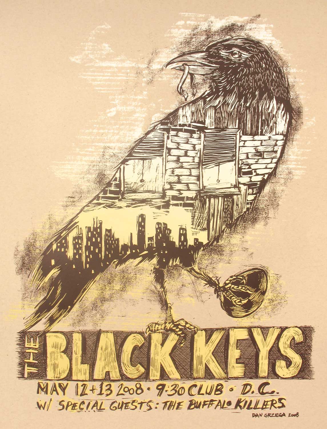 Plakat THE BLACK KEYS · 2008 · Siebdruck mit 2 Sieben von Dan Grzeca